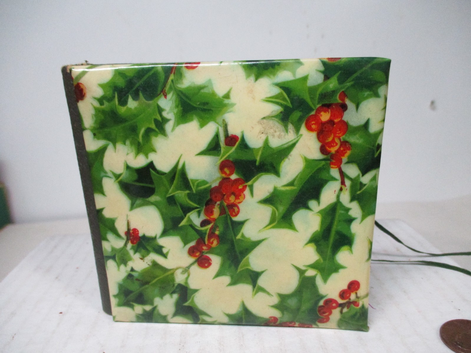Very Old Celluloid Holly Decorated Cover Christmas Sewing Kit - England