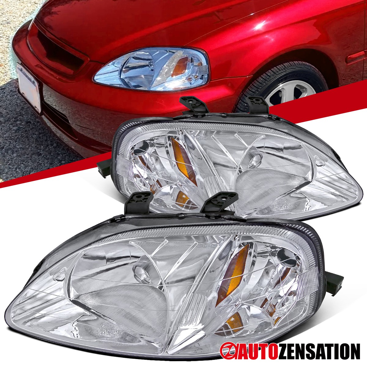 Fit 1999-2000 Honda Civic EJ EK EM Headlights Lamps Assembly Left+Right 99-00