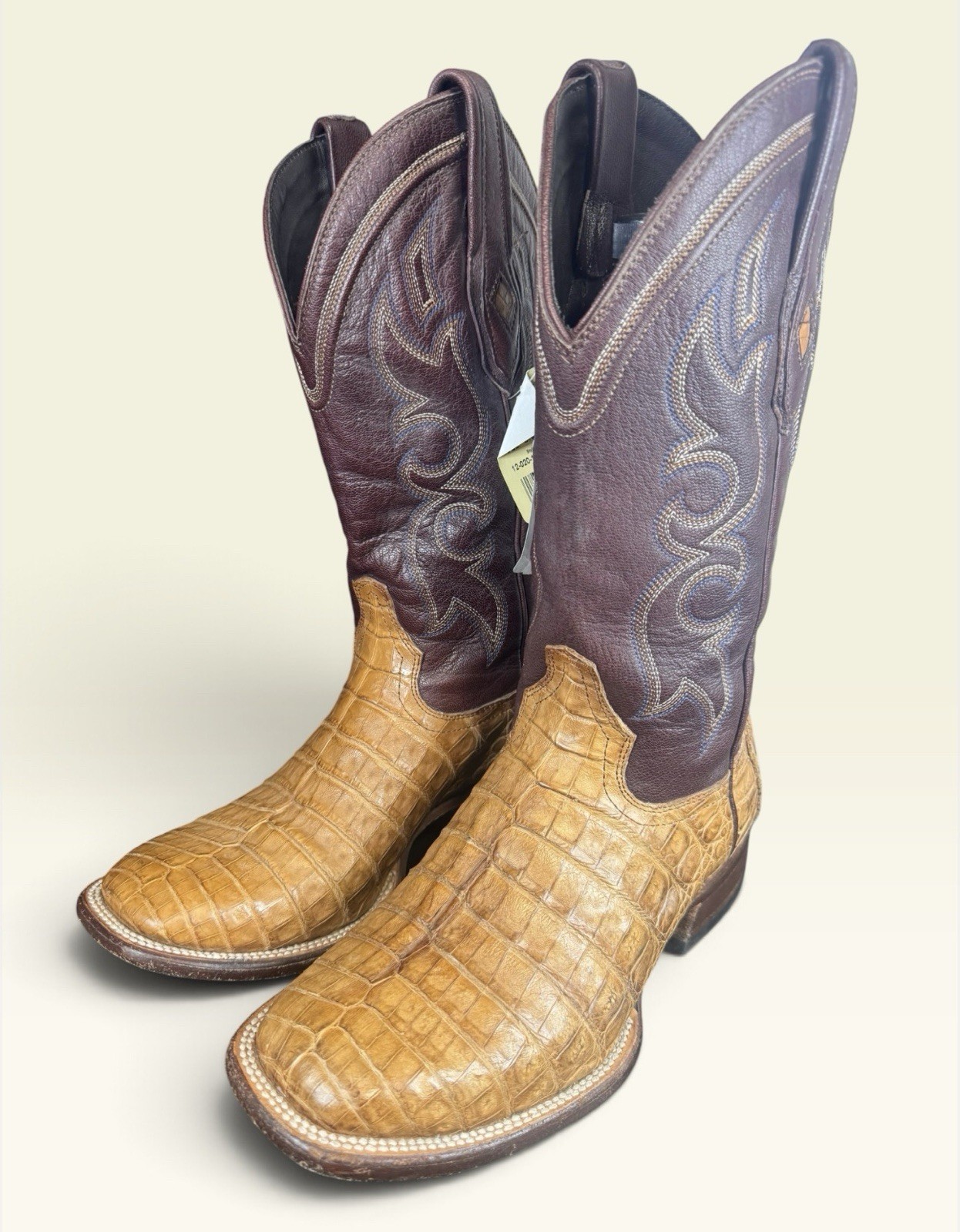 Stetson Men\'s Caiman Boots Cognac Square Toe Size 8.5EE Stetson Men\'s Caiman Boots Cognac Square Toe Size 8.5EE
