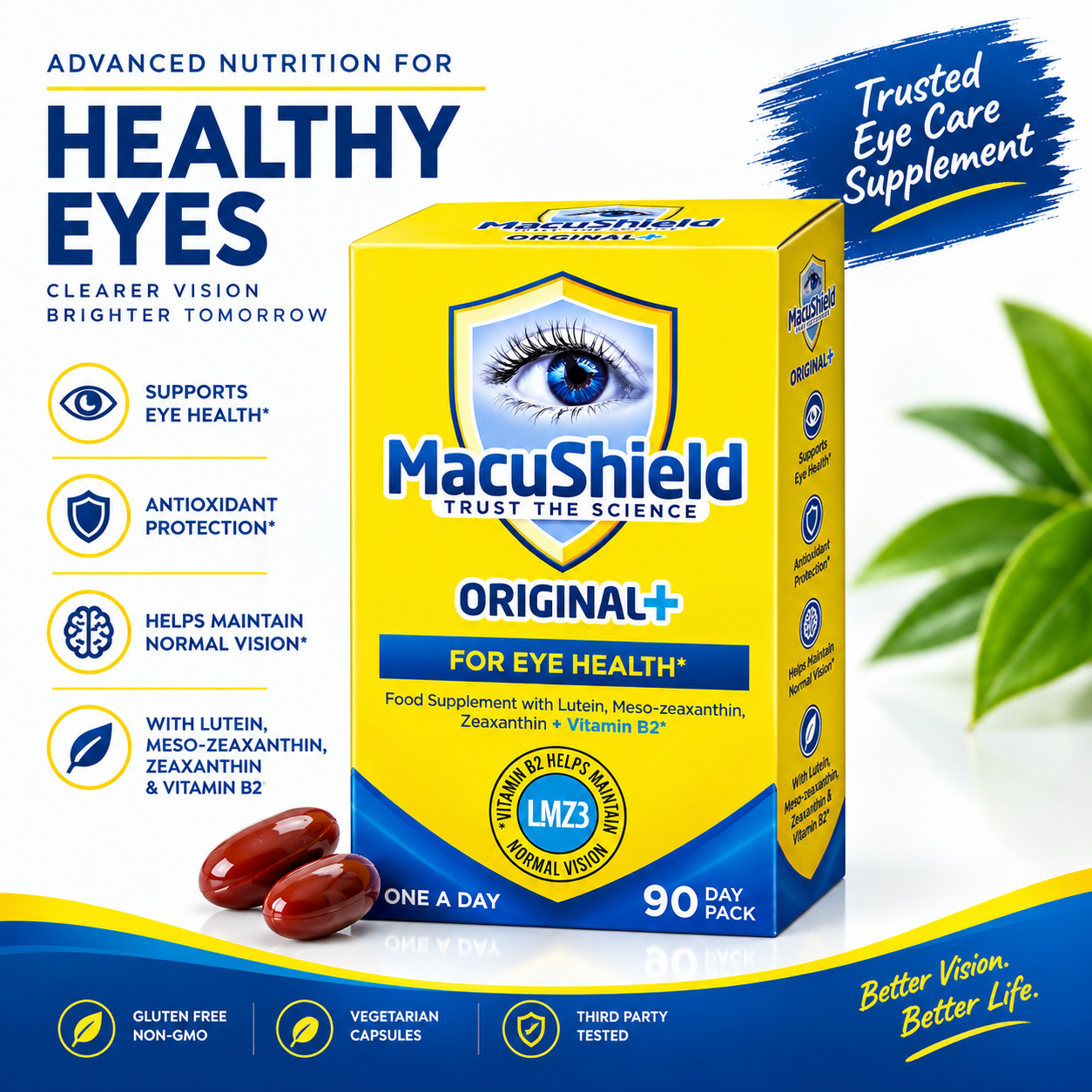MacuShield Original Plus Eye Health Supplement 90 Capsules 90 Day Supply