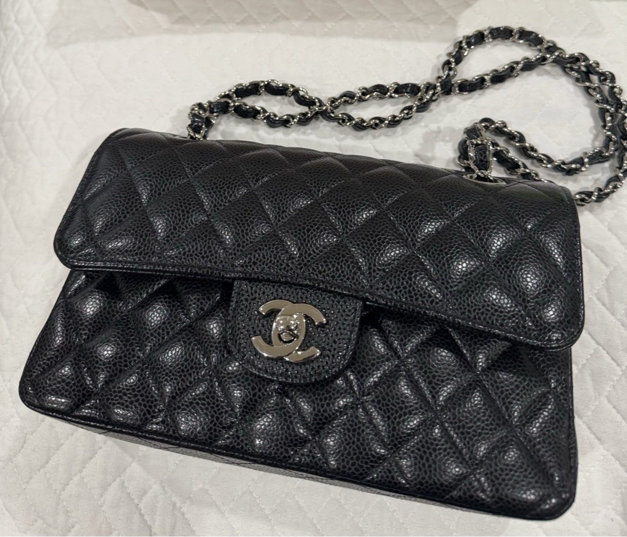 Authentic CHANEL Classic Double Flap Silver Hardware Shoulder Bag Small Black Authentic CHANEL Classic Double Flap Silver Hardware Shoulder Bag Small Black