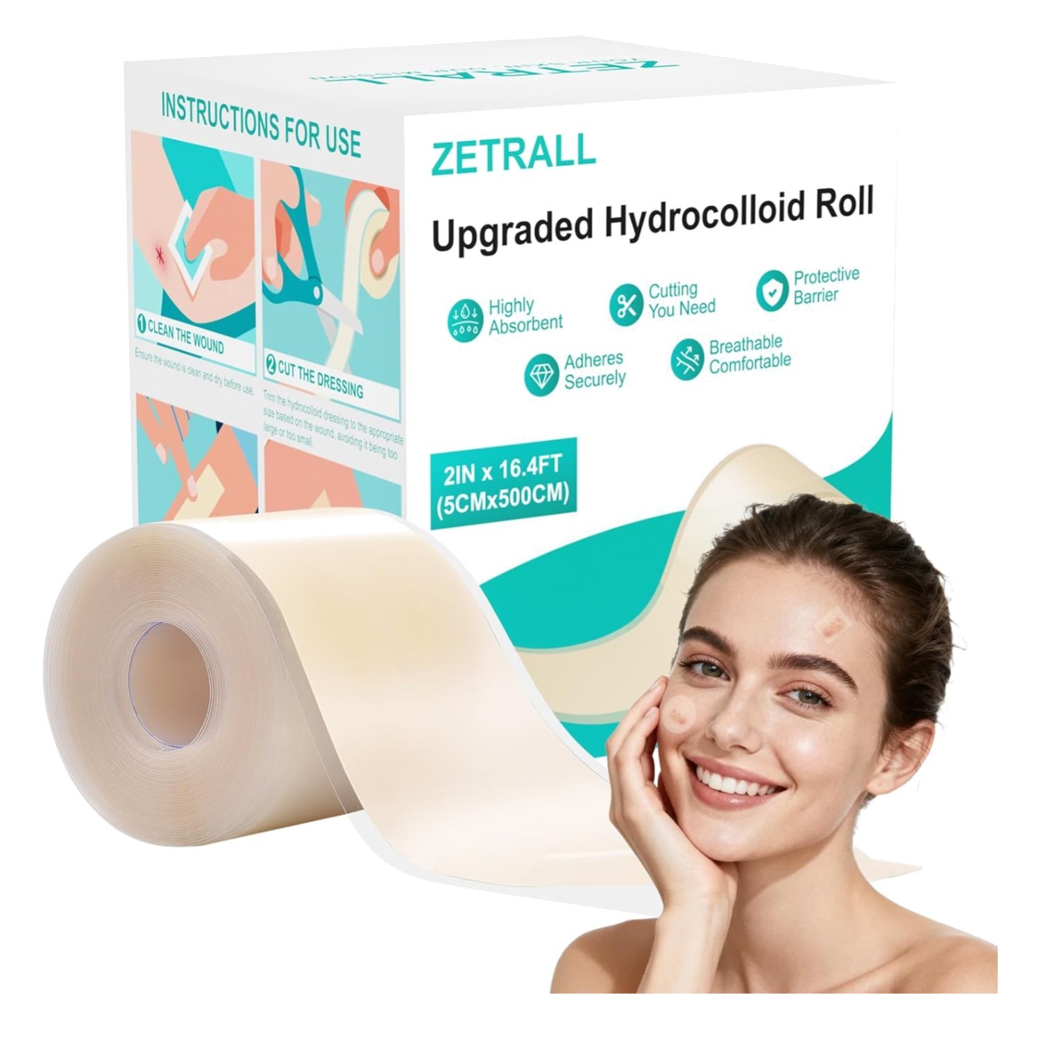 Skin-Friendly Hydrocolloid Bandage Roll - Extra-Large 2in x 16.4ft for Easy Care Skin-Friendly Hydrocolloid Bandage Roll - Extra-Large 2in x 16.4ft for Easy Care