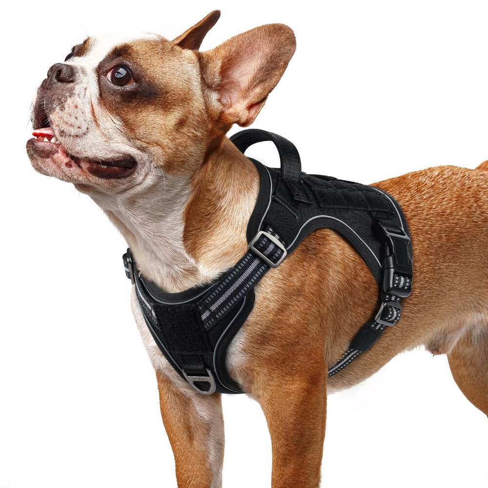 rabbitgoo Dog Harness No Pull Tactical Vest Adjustable Reflective Military Black
