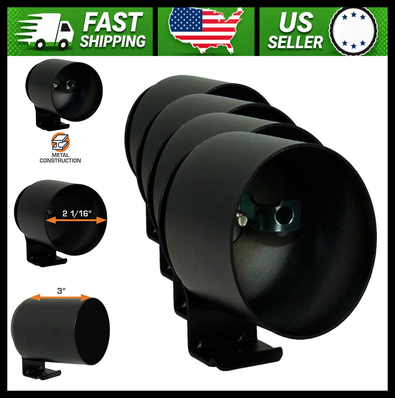 GlowShift Universal Single Gauge Dash Pod Holder 2-1/16in 52mm 4 Pack GlowShift Universal Single Gauge Dash Pod Holder 2-1/16in 52mm 4 Pack
