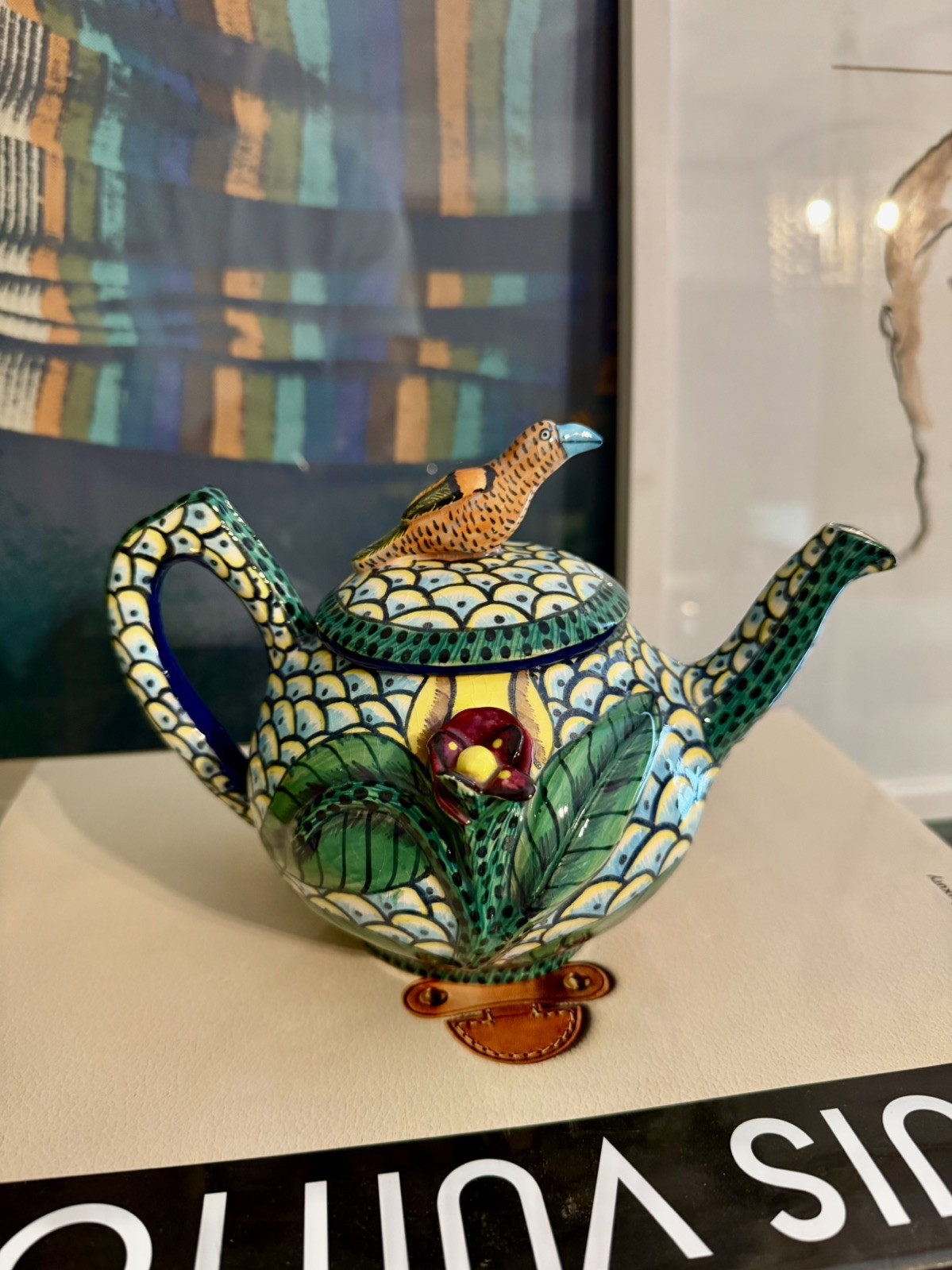 Signed ARDMORE STUDIO Ceramic bird / flower Teapot with Lid 2000 South Africa 