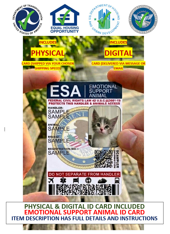 ADA EMOTIONAL SUPPORT ANIMAL ID CARD ESA DUAL-SIDED CUSTOM W/ YOUR INFO