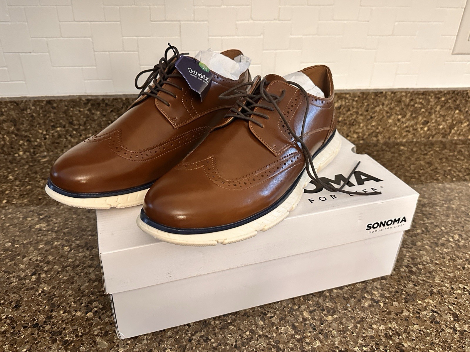NEW Sonoma Dress Shoes Mens Sz 13 Brown Cognac Ortholite Eco Comfort Casual NEW Sonoma Dress Shoes Mens Sz 13 Brown Cognac Ortholite Eco Comfort Casual