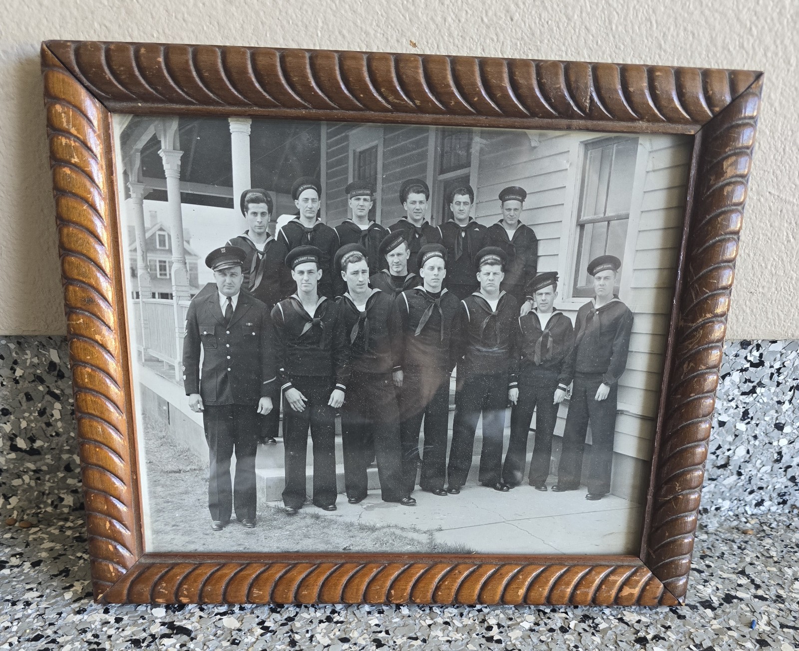 Vintage WWII US Coast Guard Group Photo Named Crew F.W. Tupper NJ Framed Vintage WWII US Coast Guard Group Photo Named Crew F.W. Tupper NJ Framed