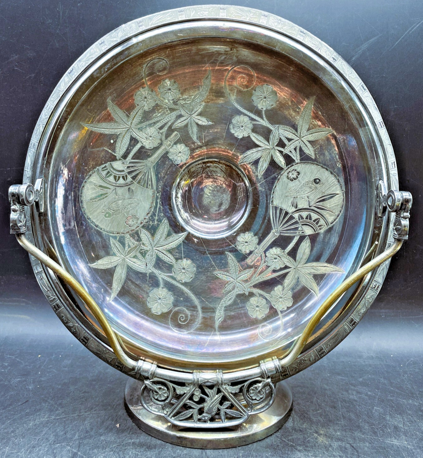 Antique Pairpoint Silver plate Brides Basket Bird Finial Swivel Top Antique Pairpoint Silver plate Brides Basket Bird Finial Swivel Top