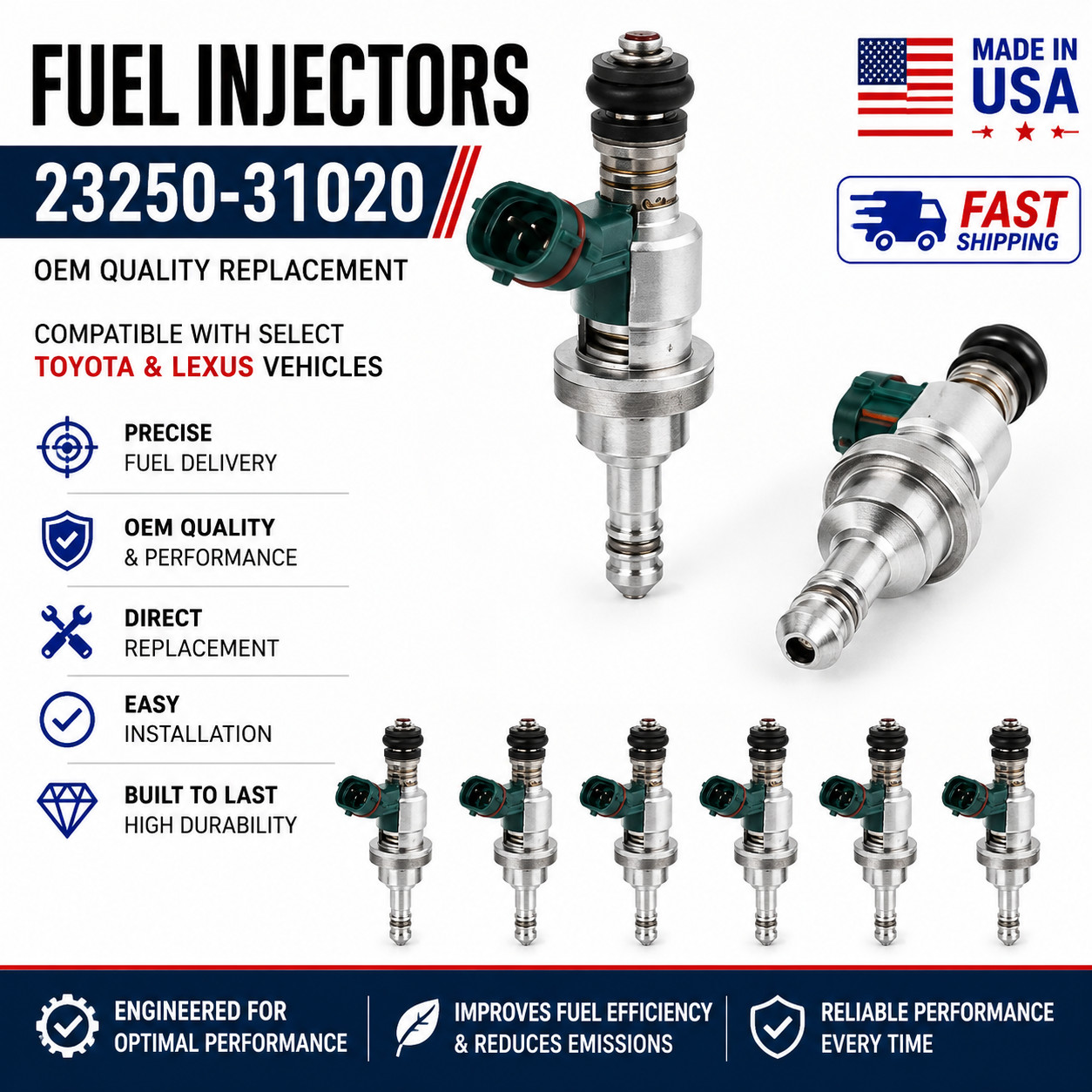 6x OEM Denso Fuel Injector for 2006-2015 Lexus IS250 2.5L V6 23250-31020