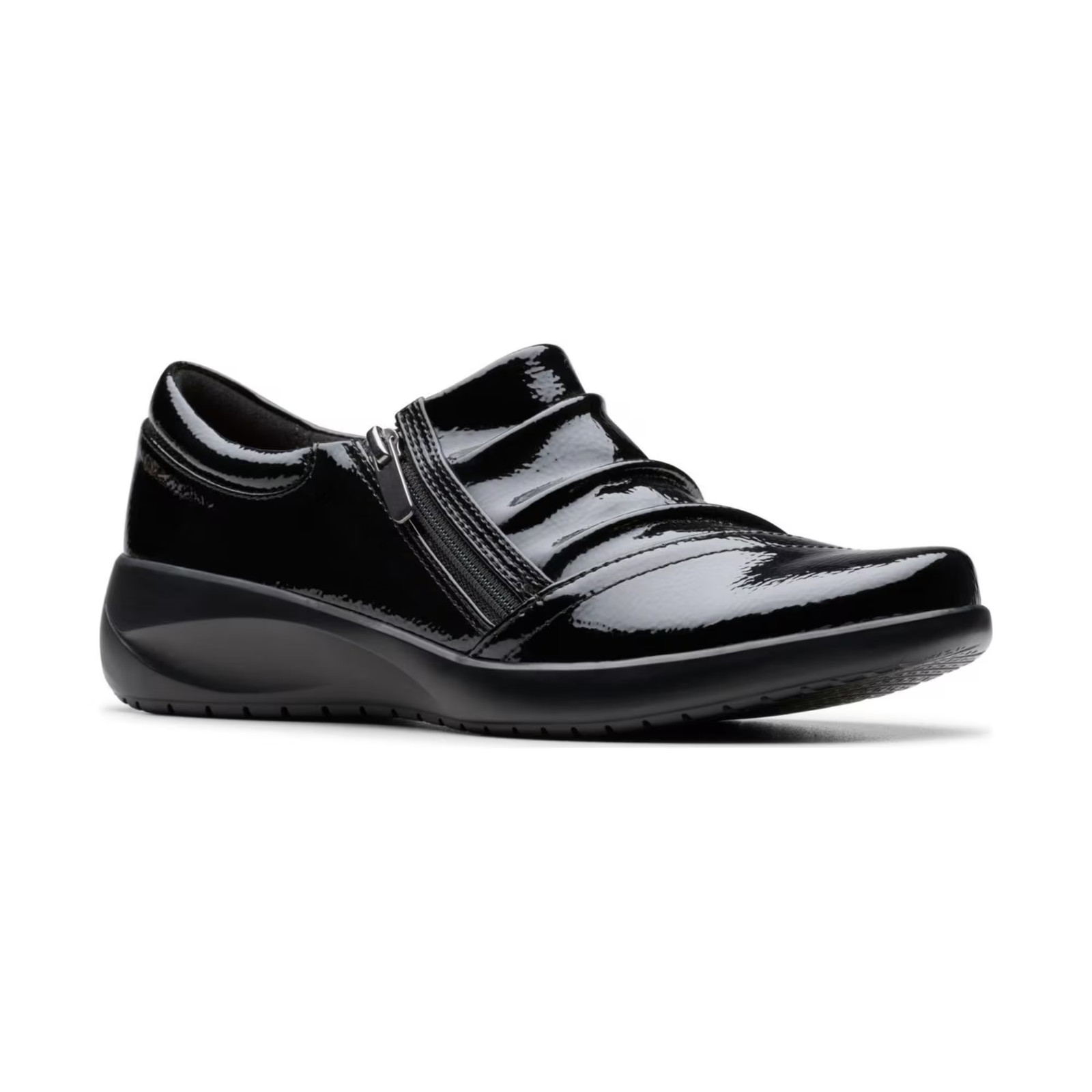 Women\'s Clarks Kaetlyn Mila Round Toe Flats Black Crinkle Patent