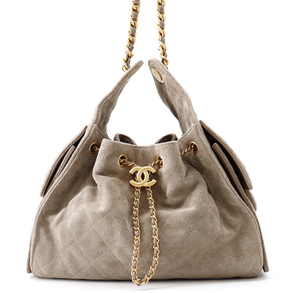 CHANEL CHANEL25 ChainShoulder Bag Size Small suede Gray AS5293