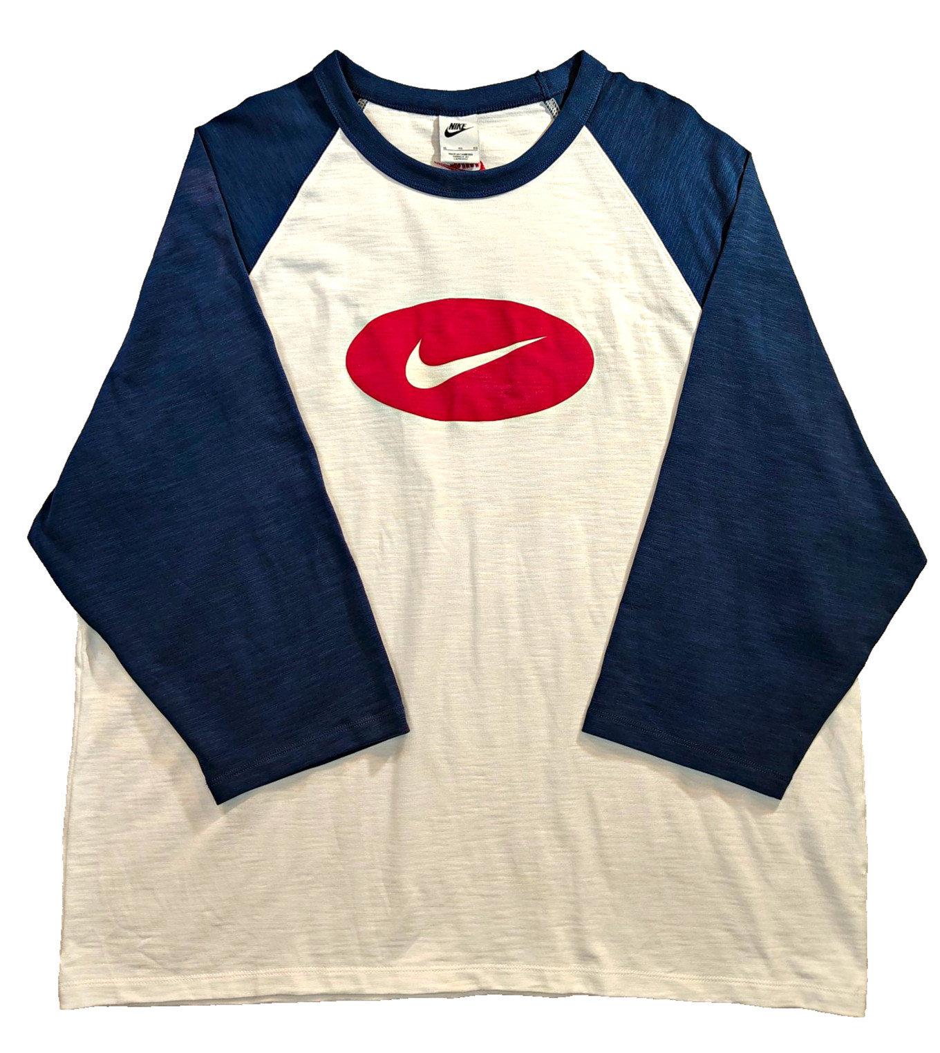 Nike Club Men\'s Colorblock 3/4 Sleeve Raglan Iconic Nike Swoosh Logo Tee XL