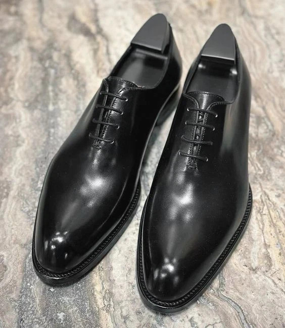Handmade Men\'s Black Tuxedo Shoes, Genuine Leather Oxford Dress Shoes For Men
