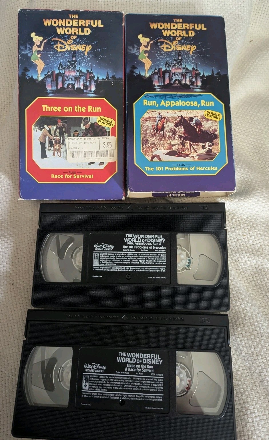 Wonderful World of Disney Double Feature Lot 2 Vintage VHS 4 Family Movies