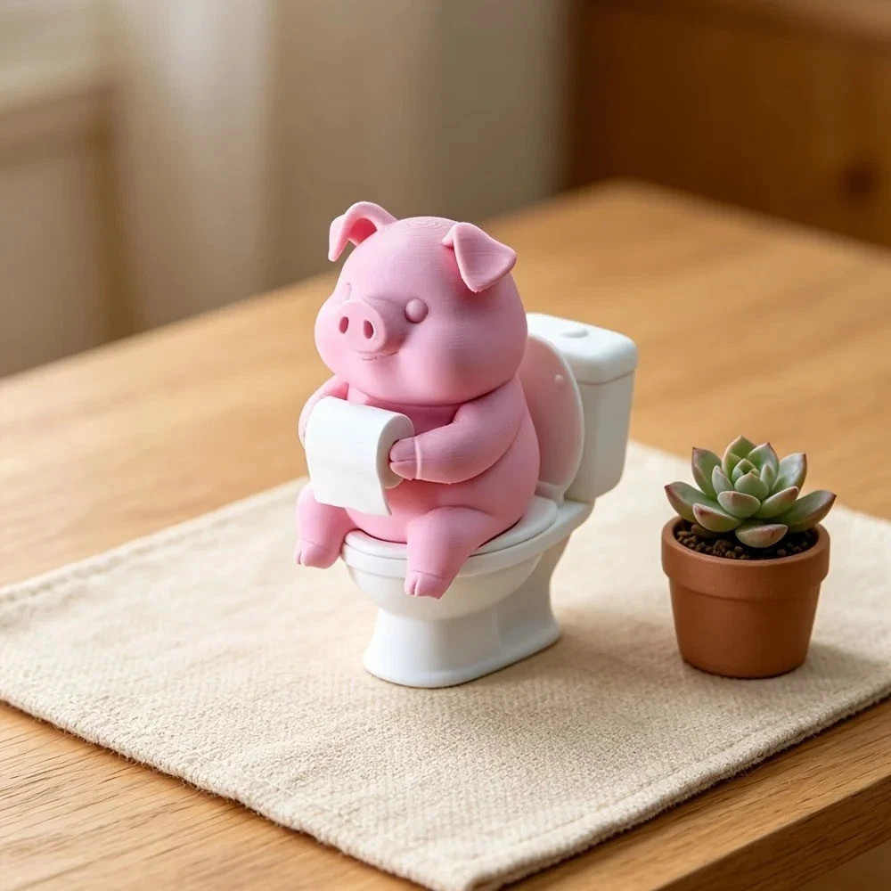 Adorable Pink Pig on Toilet Figurine - Whimsical Pvc Decor for Home, Office, & C Adorable Pink Pig on Toilet Figurine - Whimsical Pvc Decor for Home, Office, & C