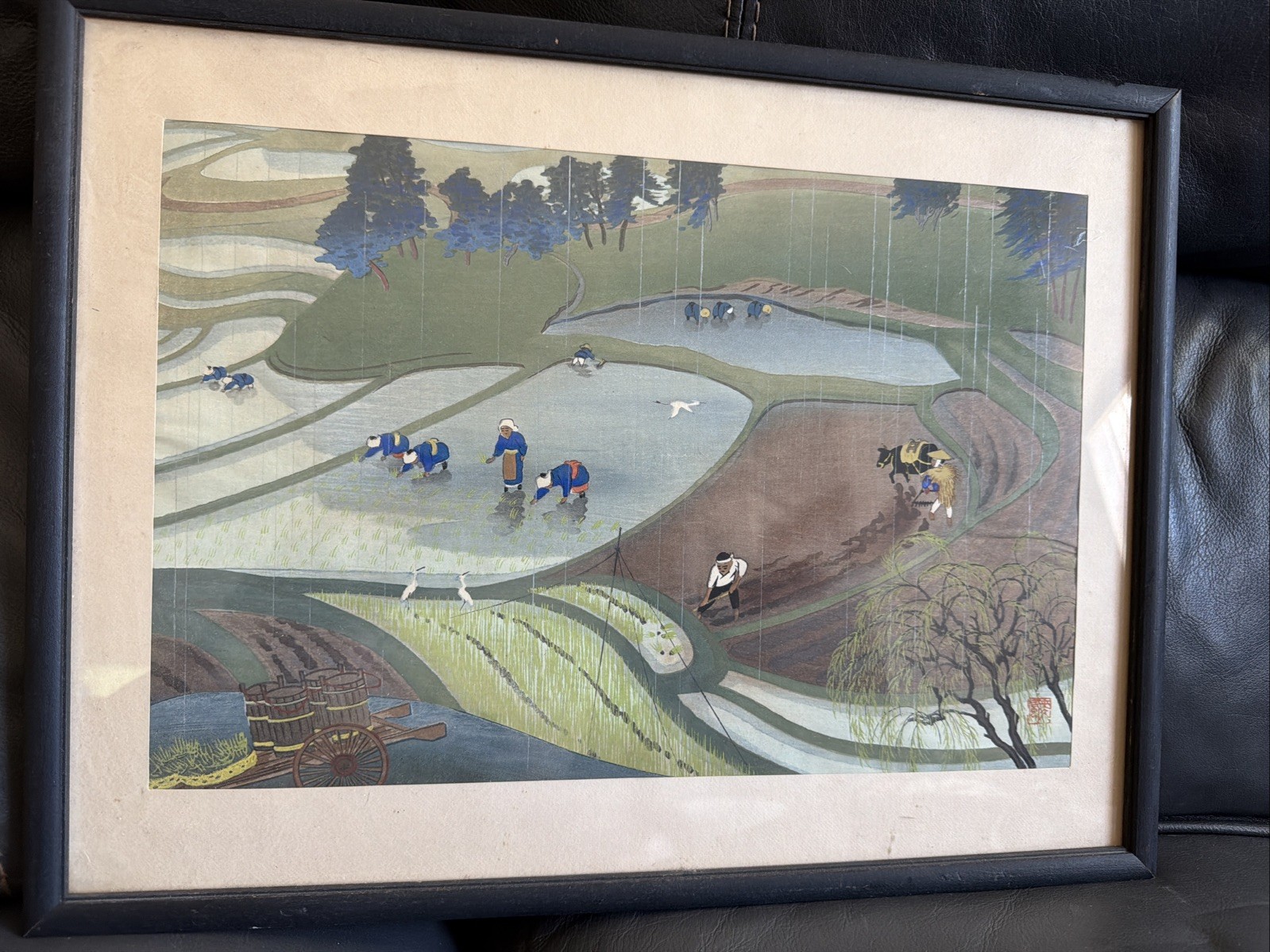 Japanese Woodblock: Ohno Bakufu\'s Planting Rice in the Rain