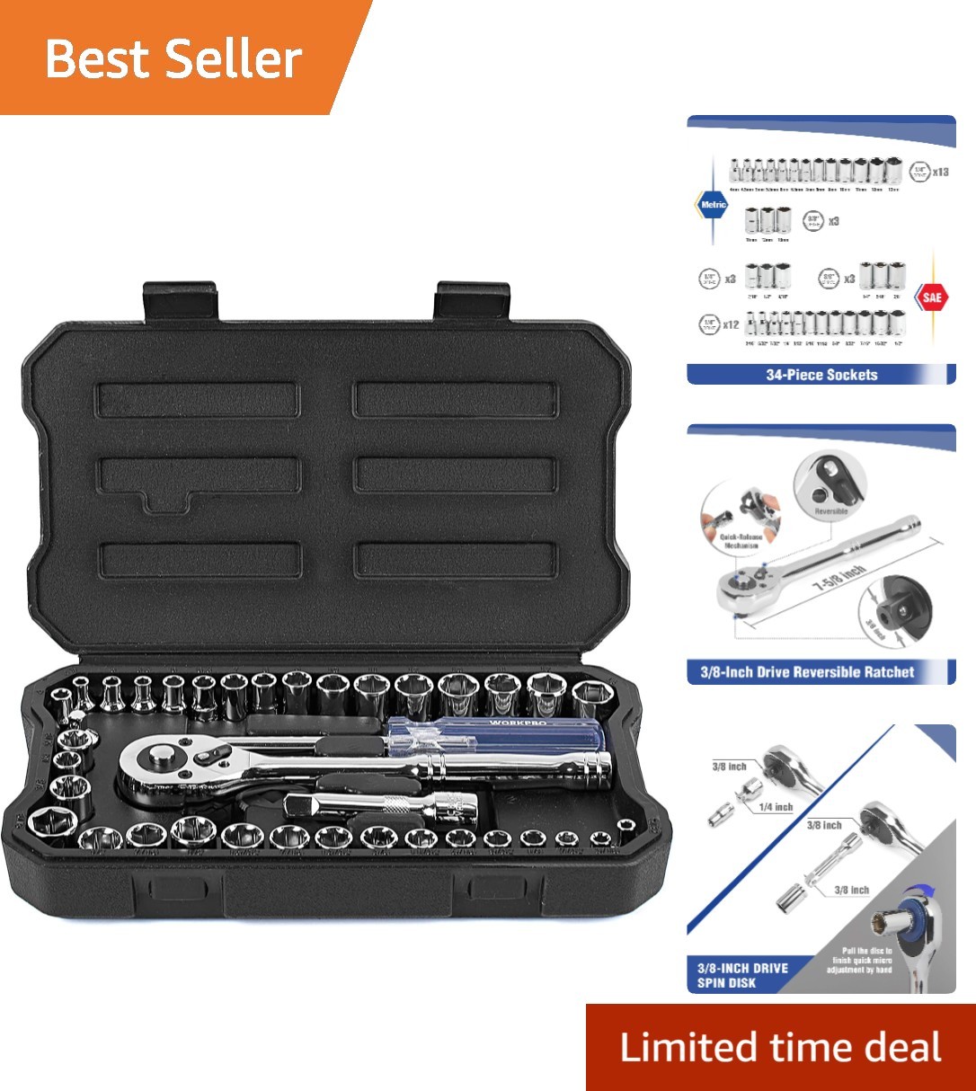 Automotive 39-Piece Socket Set - Includes Ratchet, Extensions, & Organizer Case Automotive 39-Piece Socket Set - Includes Ratchet, Extensions, & Organizer Case