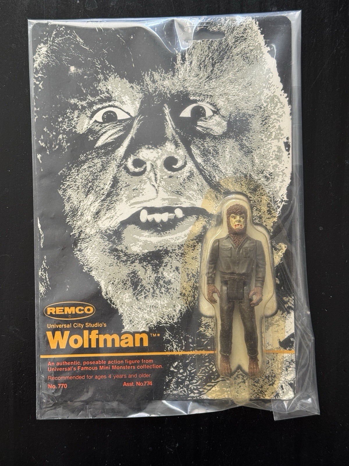 Vintage 1980 Remco Mini Monsters Wolfman 3.75” Figure on Card Universal Monsters