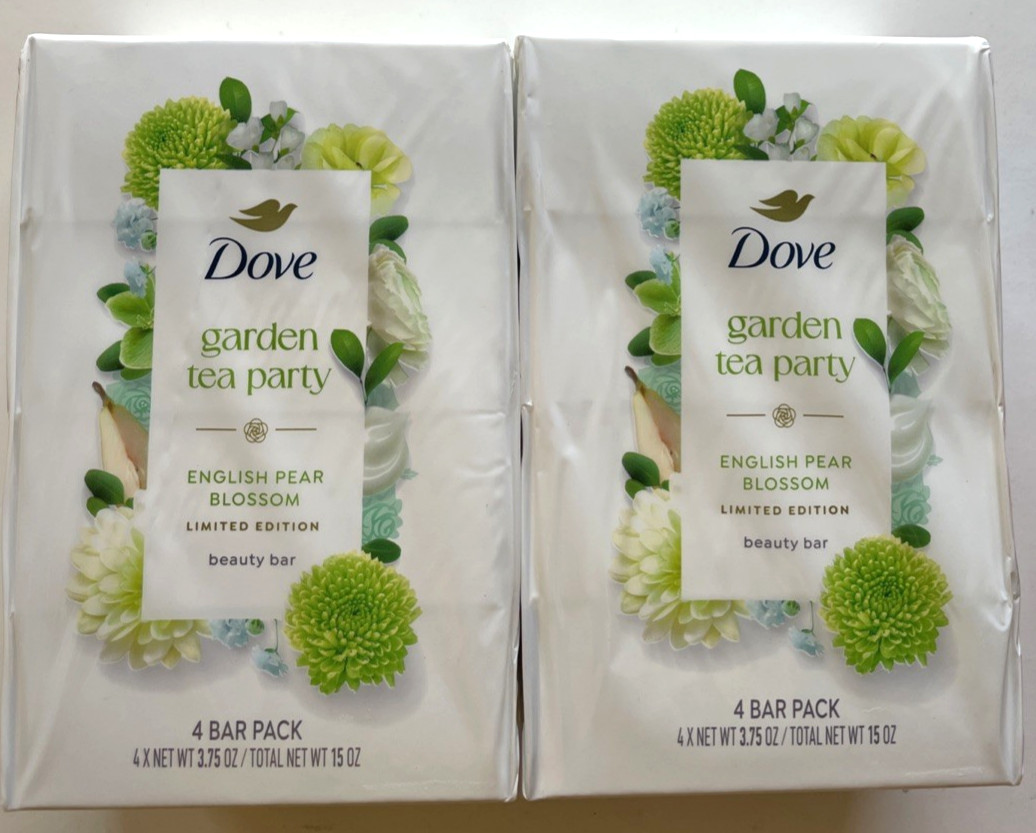 8 Dove Garden Tea Party English Pear Blossom Limited Edition Beauty Bar  3.75 oz