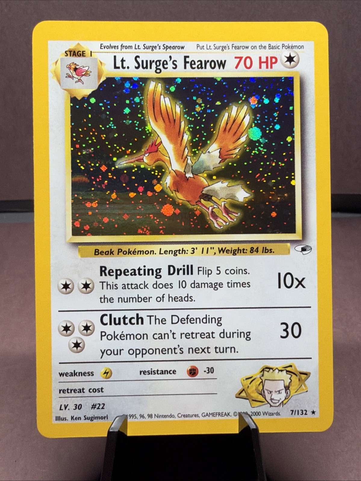Pokemon TCG Lt. Surge\'s Fearow 7/132 Gym Heroes Holo Rare VTG WOTC NM- Swirl