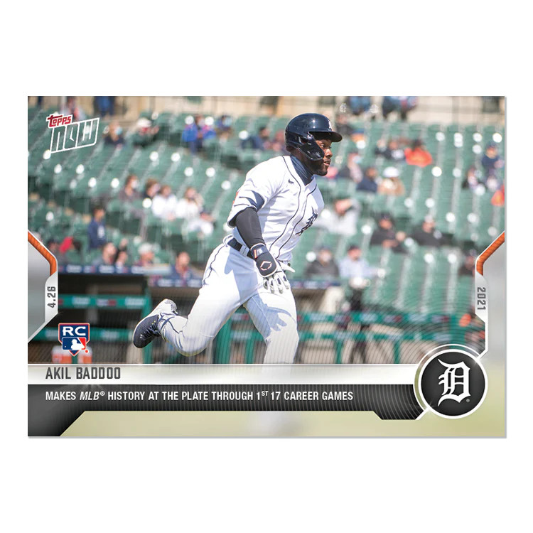 2021 Topps Now 133 Akil Baddoo Detroit Tigers RC Historical 1st 17 Games 2021 Topps Now 133 Akil Baddoo Detroit Tigers RC Historical 1st 17 Games