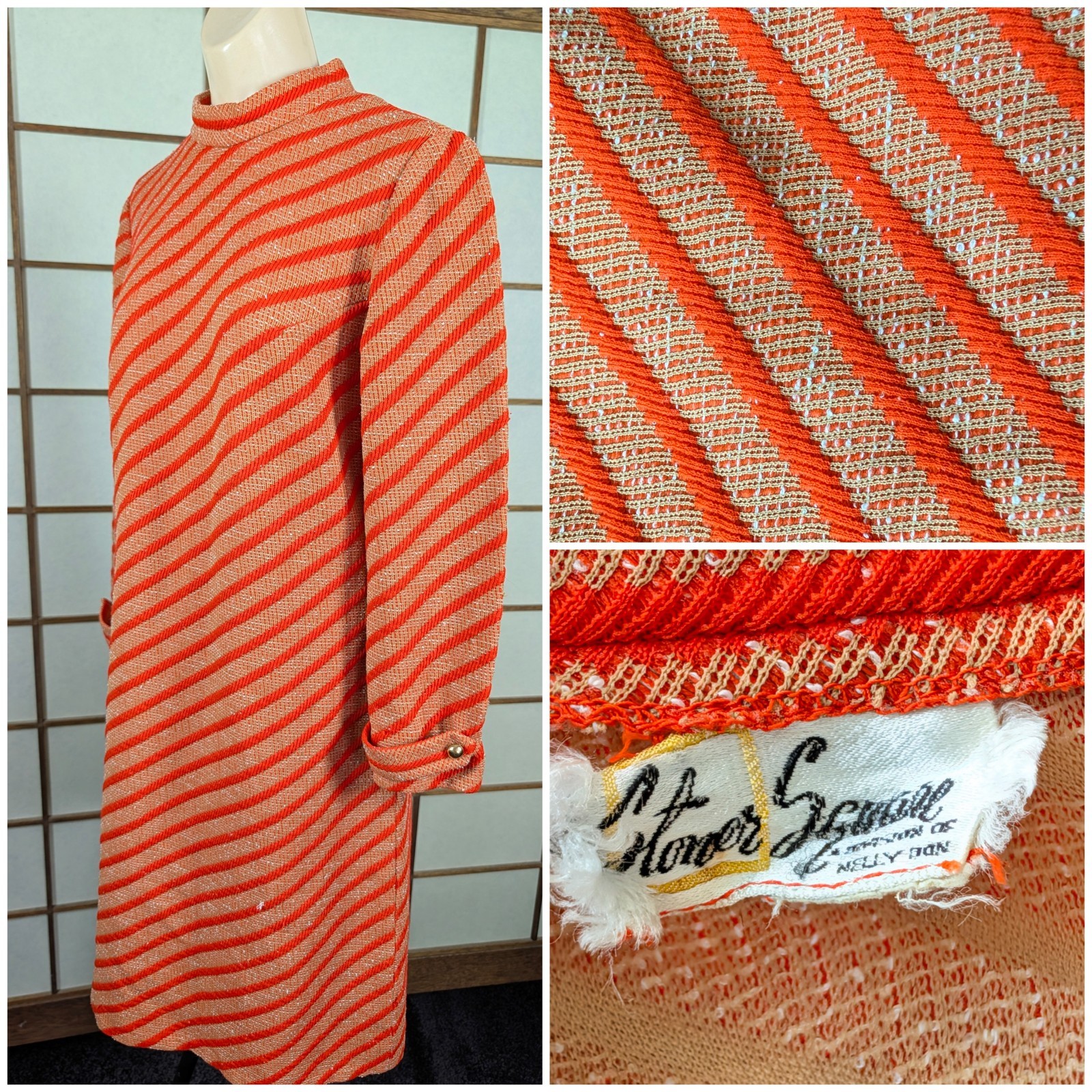 Vtg 60s 70s Stoner Square Nelly Don Mod Shift Dress Psychedelic Striped Knit M/L