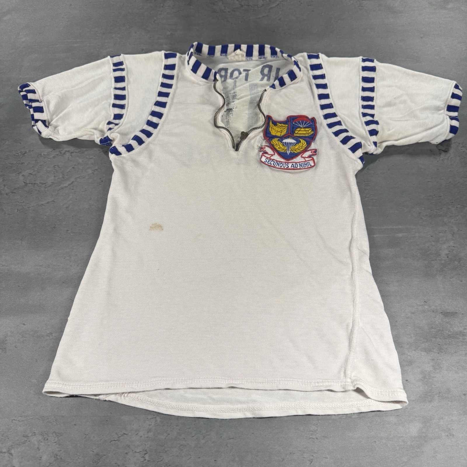 Vintage 50s WW2 Air Force Jersey Shirt Gripper Zipper Thrashed Paper Thin GRAIL