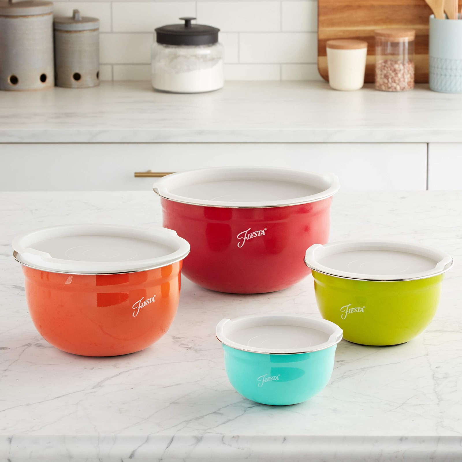 Fiesta Stainless Steel Mixing Bowl Set - 8 Pieces 6450S8R bowls with lids NEW Fiesta Stainless Steel Mixing Bowl Set - 8 Pieces 6450S8R bowls with lids NEW