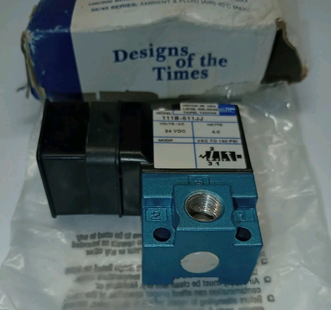 MAC VALVES 111B-511JJ 3-WAY SOLENOID VALVE 24VDC 4W 1/8 NPTF 150 PSI NOS