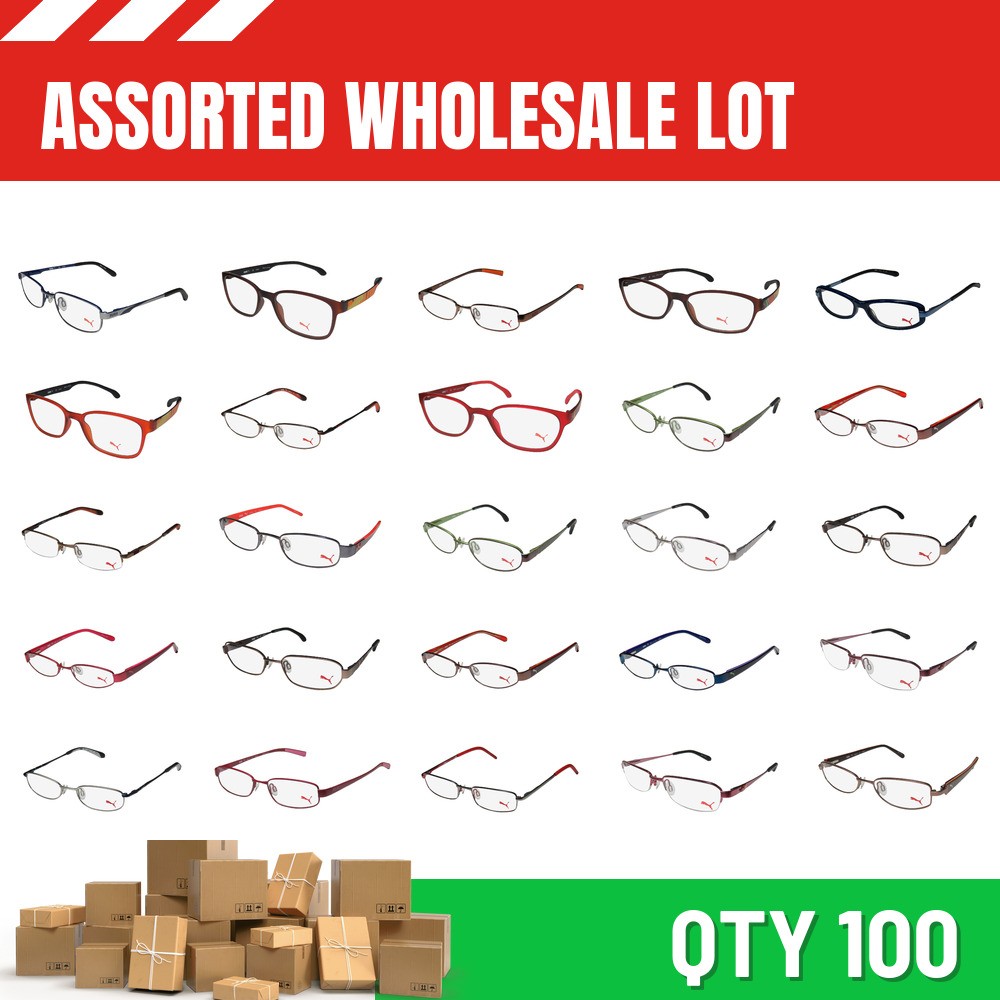 WHOLESALE ASSORTED LOT 100 PUMA EYEGLASSES brand name store clearance low priced
