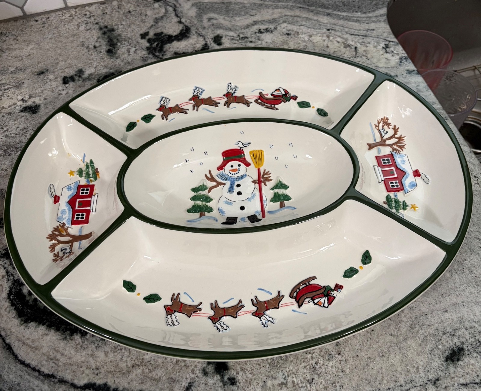 PFALTZGRAFF SNOW VILLAGE LARGE FRUIT, VEGGIE, RELISH PLATTER - RARE