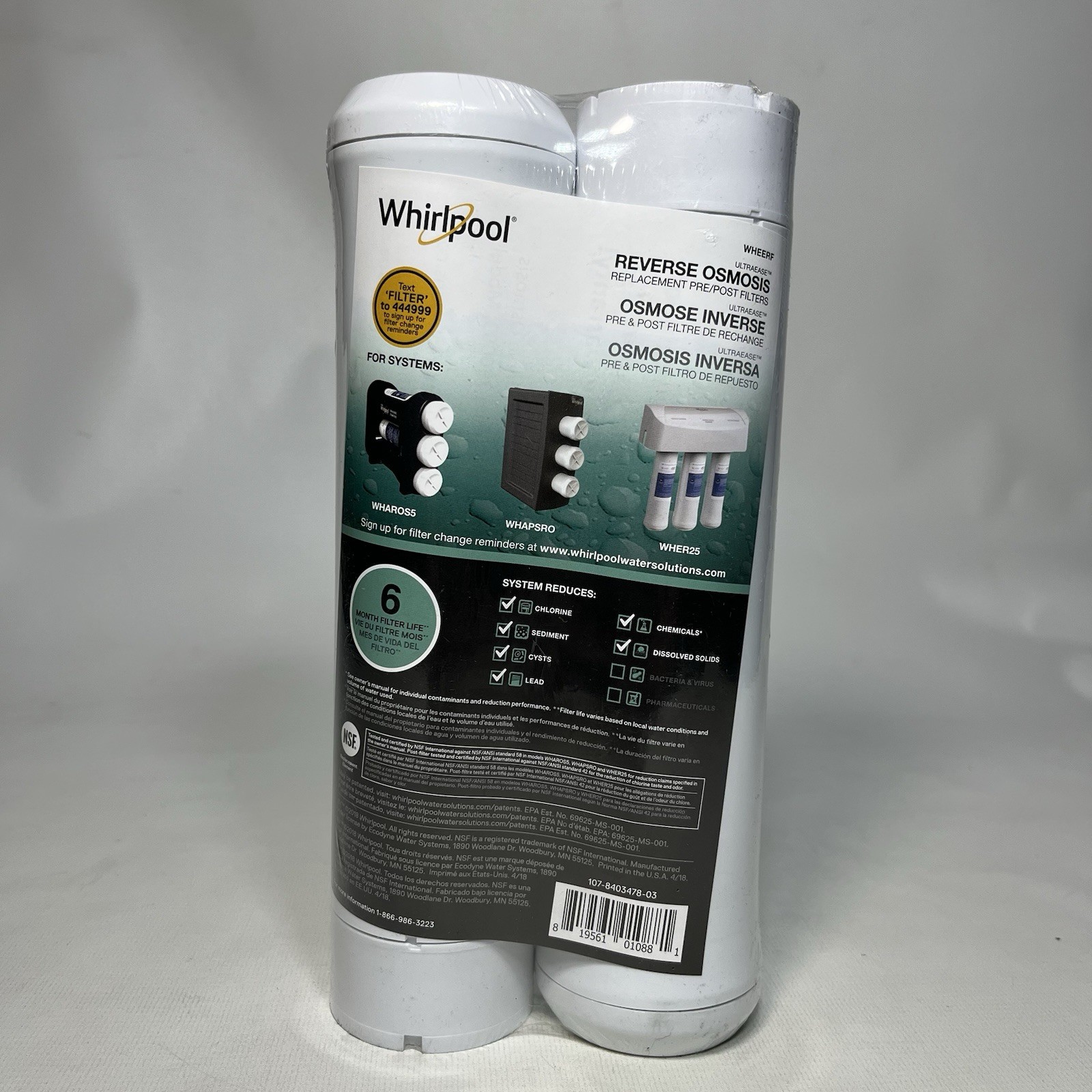 WHIRLPOOL 2-Pack Reverse Osmosis Pre/Post Water Filters WHEERF Factory Sealed 