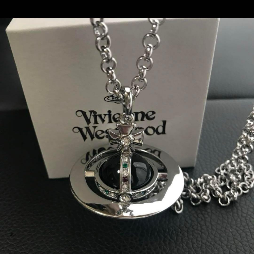 【In Box/Pouch】Vivienne Westwood Small ORB Necklace Black Silver Top 4.5cm