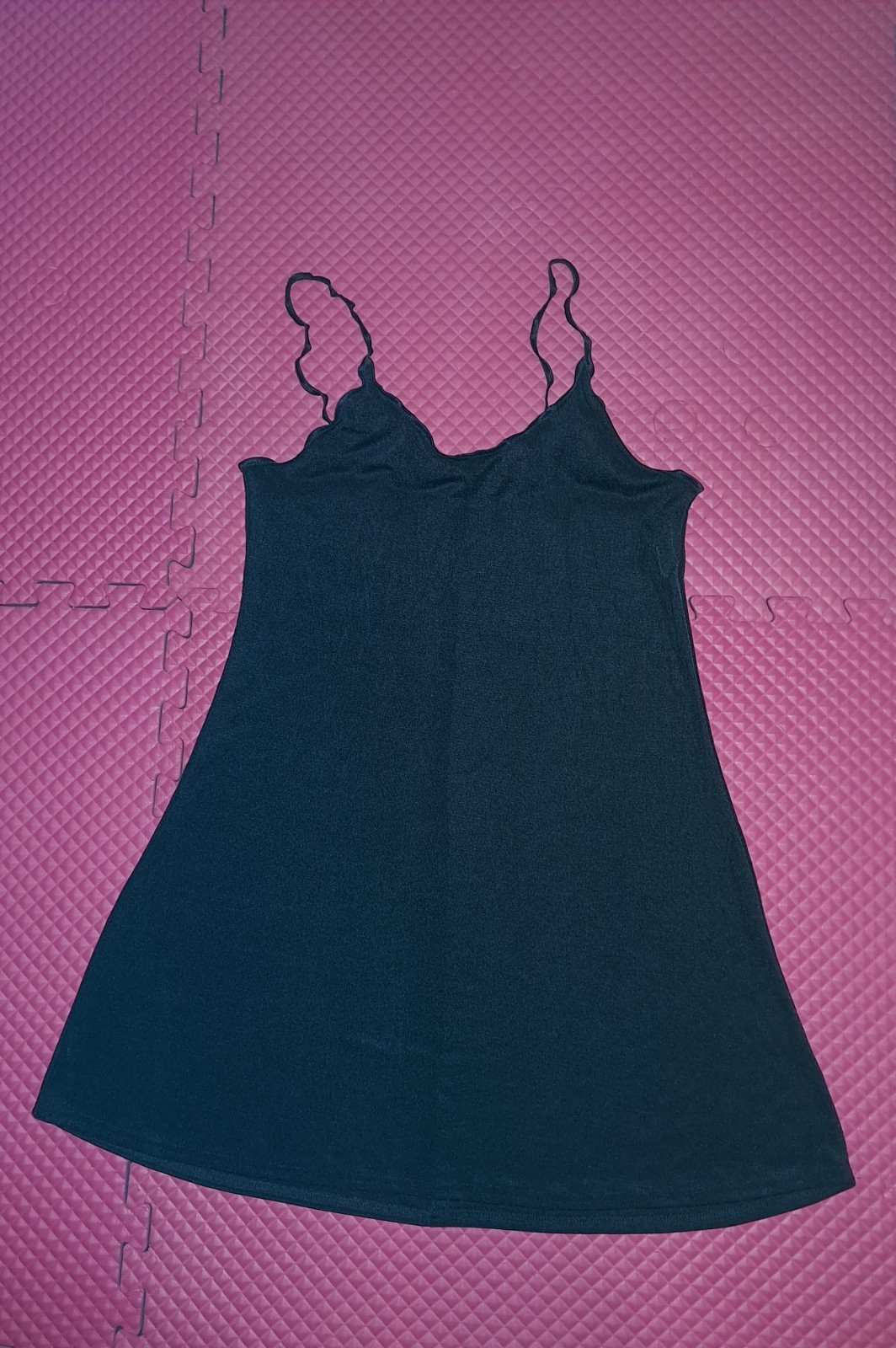 PETRA FASHIONS Lettuce Edge Strap Mini Dress Stretch Nightgown