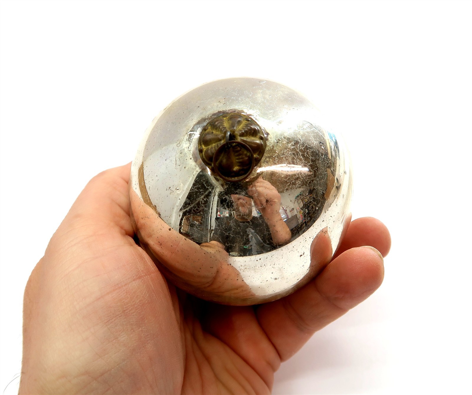 Antique KUGEL Heavy Mercury Glass Ball Ornament 3.25