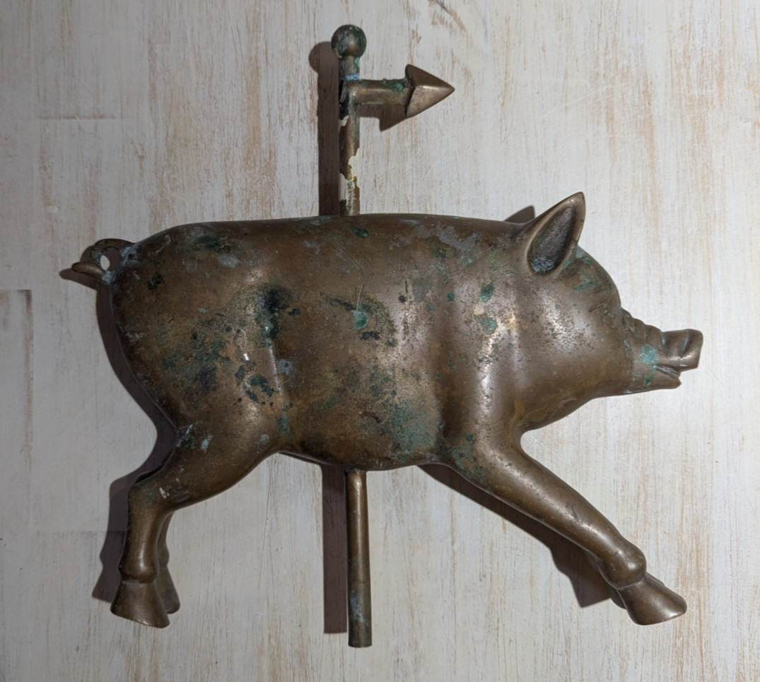 Antique Solid Bronze Full Figure Pig Directional, Unmarked, 9\