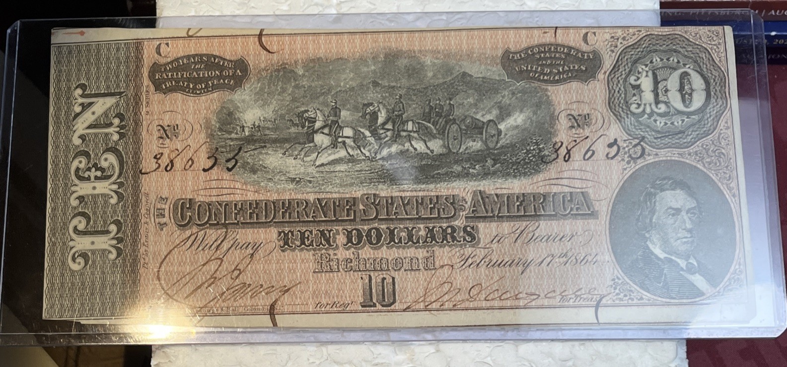 Rare 1864 Civil War $10 Confederate Richmond Uncirculated Banknote Paper Money