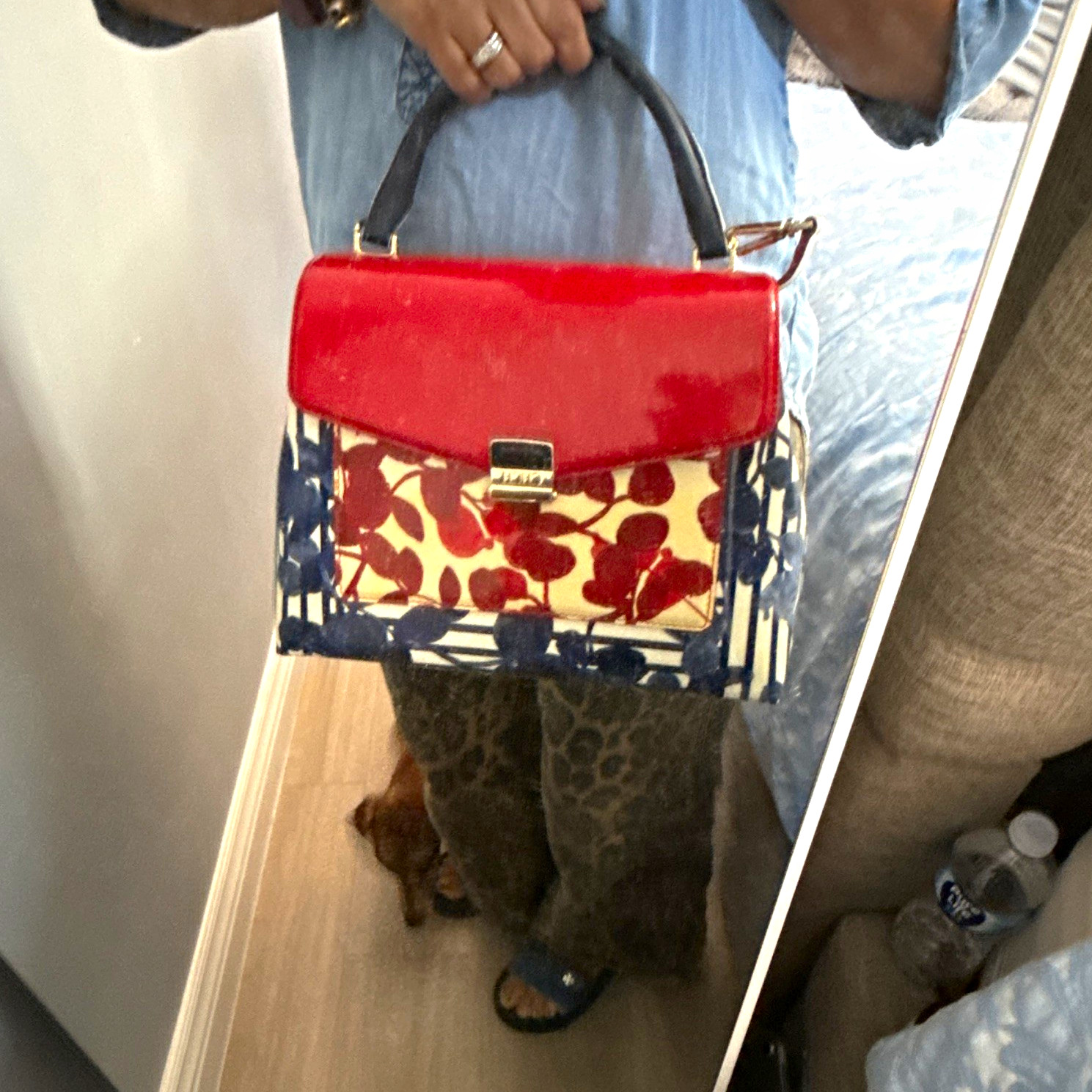 Carolina Herrera Floral Patent Top Handle Satchel Turn Lock w/ Dust Bag