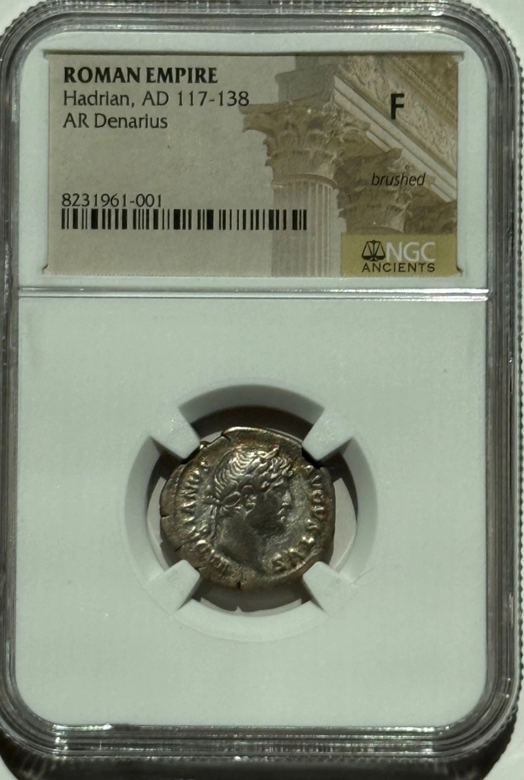 Hadrian, AD 117-138 ROMAN EMPIRE AR Denarius NGC F Brushed Hadrian, AD 117-138 ROMAN EMPIRE AR Denarius NGC F Brushed