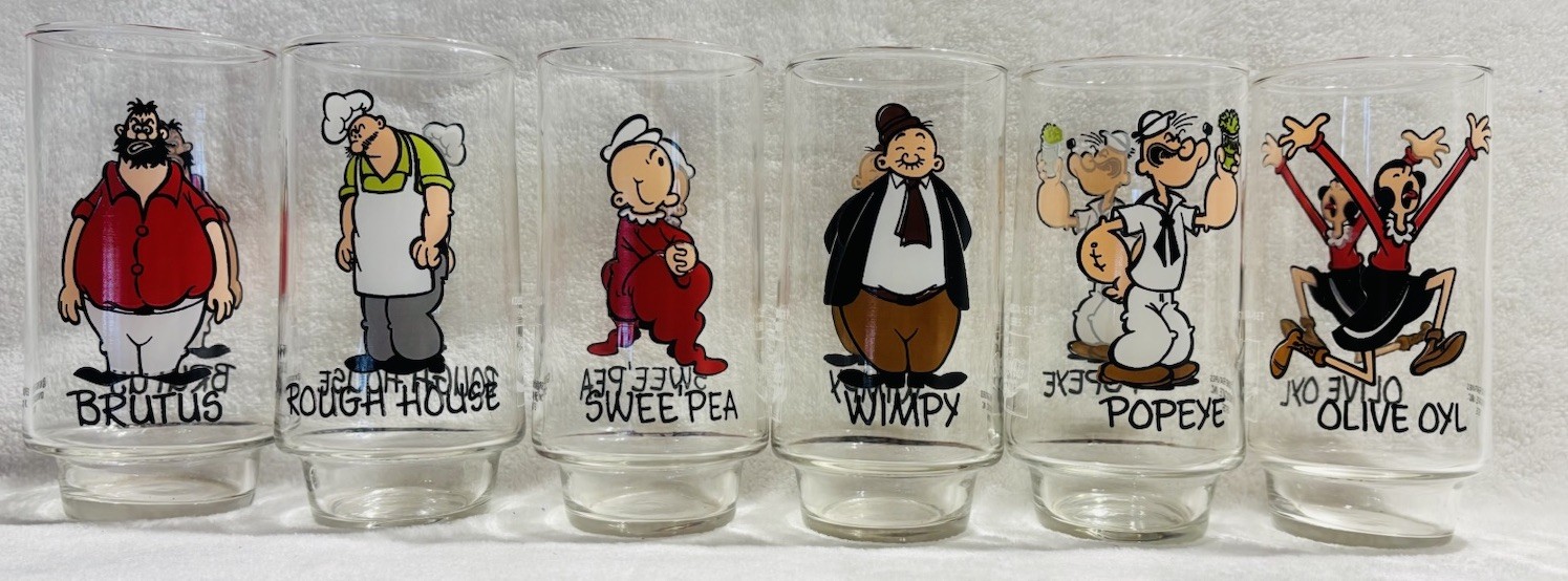 POPEYE 1975 Coca Cola Kollect-A-Set Glasses Complete 6 Piece Set Mint Vintage