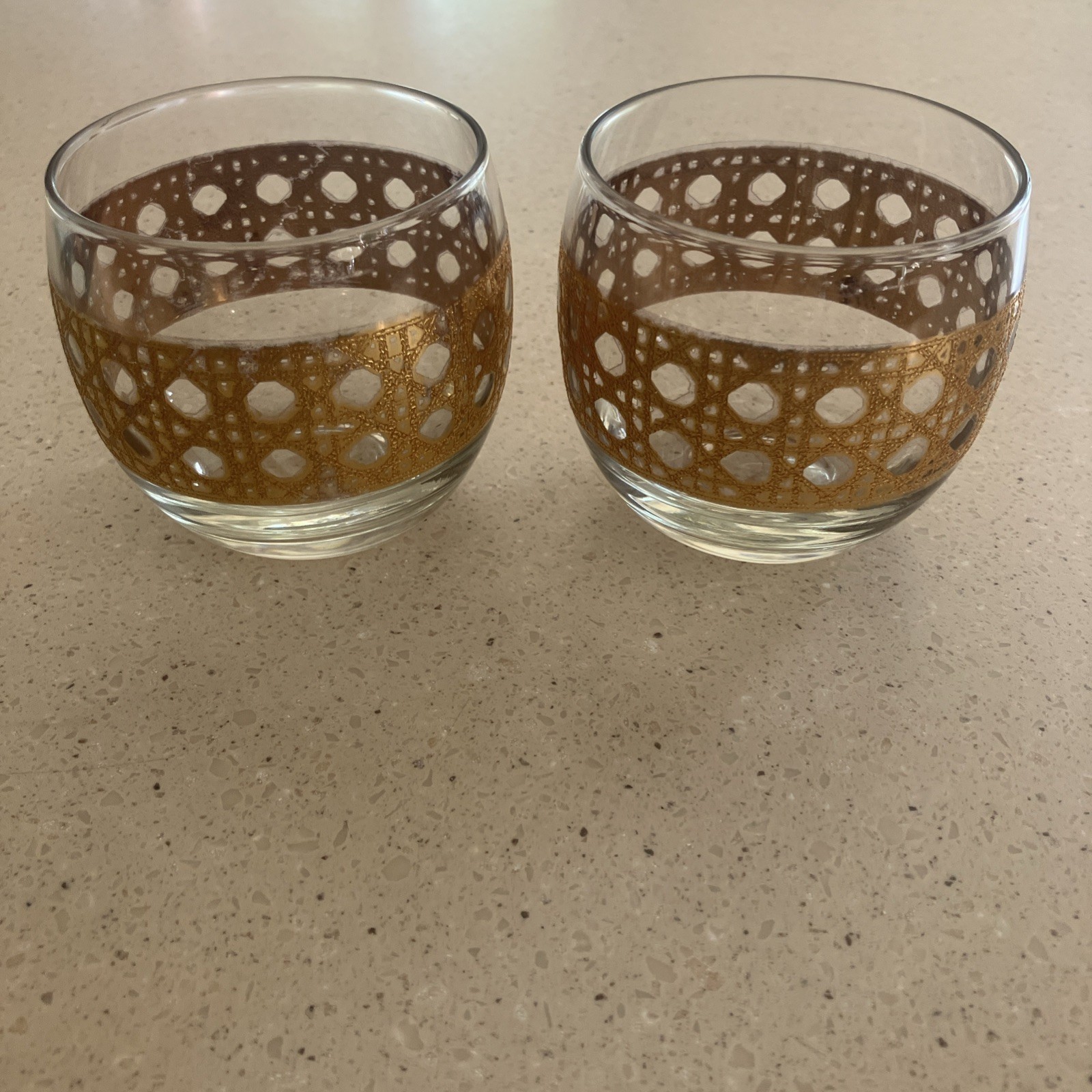 Vintage Culver Cannella roly-poly cocktail glass-22kt gold cane/lattice design