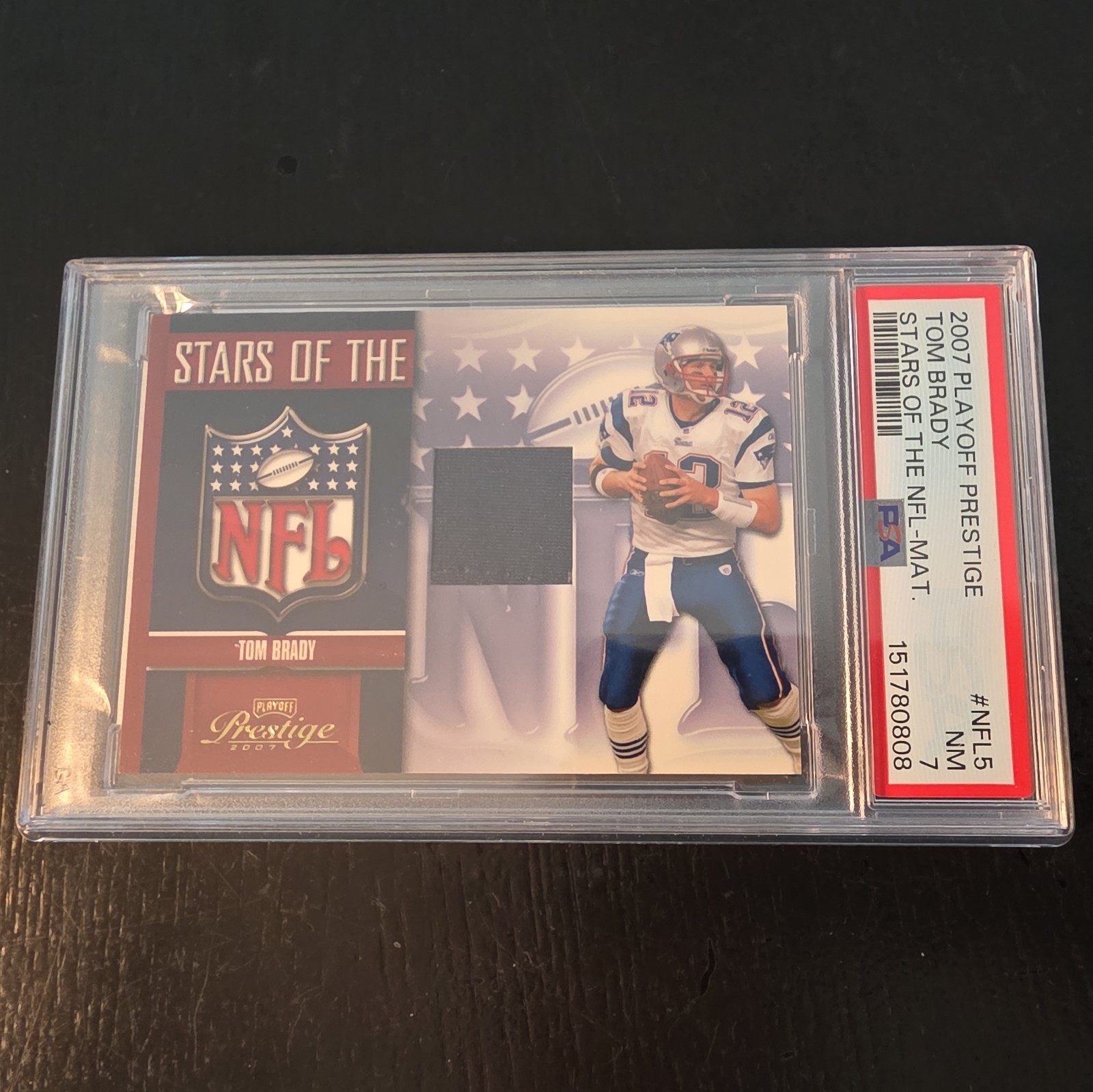 2007 Playoff Prestige Tom Brady NFL Game Used Jersey Card NFL-5 PSA 7