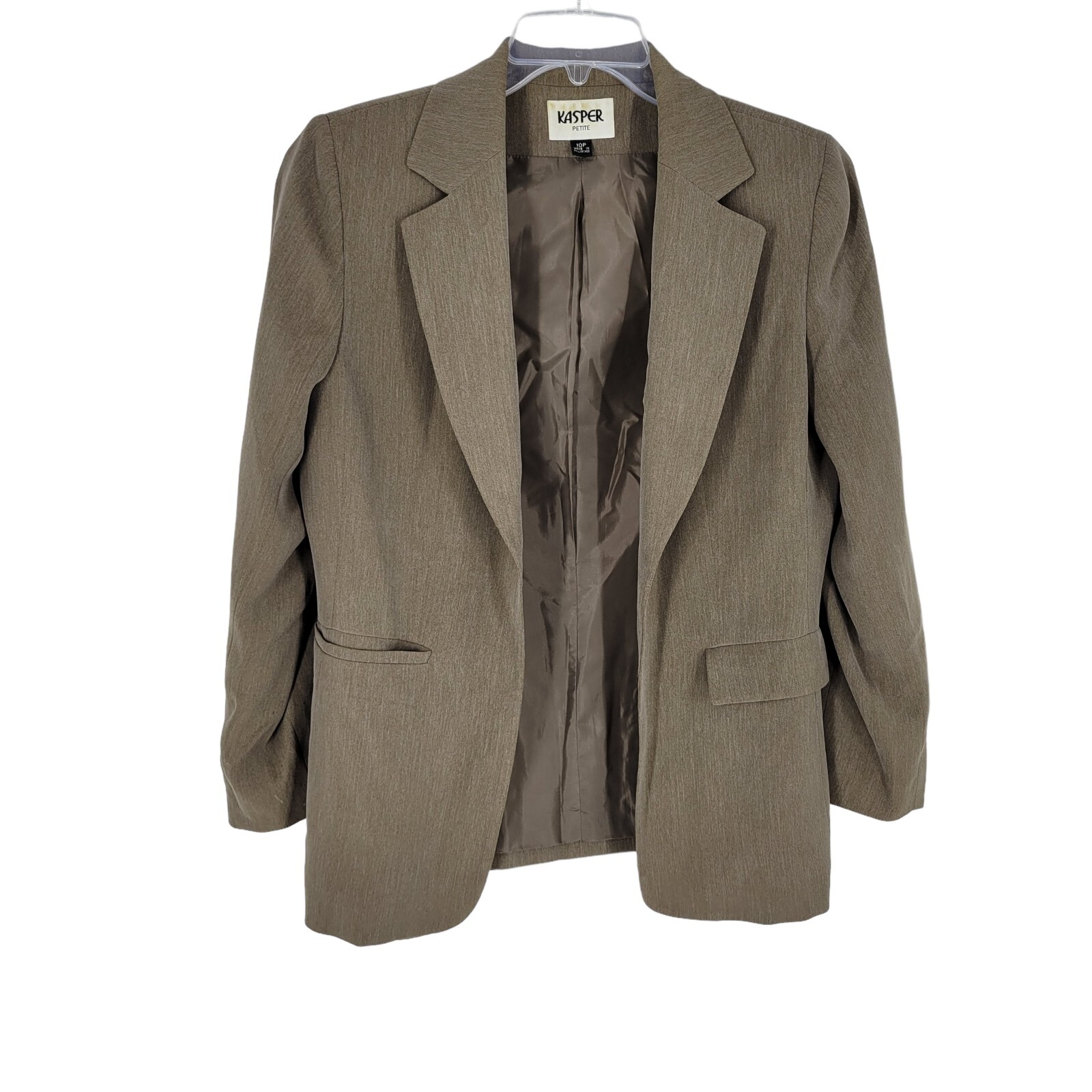 VTG Kasper Women\'s Open Front Brown Blazer Jacket Polyester Size 10P polyester VTG Kasper Women\'s Open Front Brown Blazer Jacket Polyester Size 10P polyester