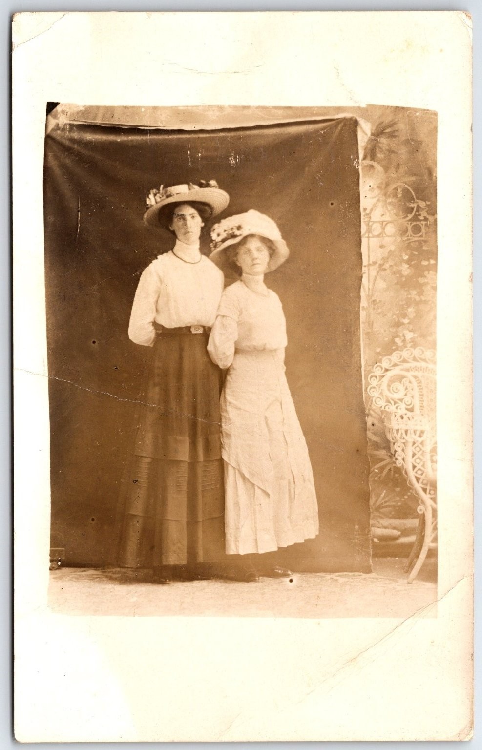 RPPC Two Women Portrait Big Hats Edwardian Era Studio Photo Postcard 1900s