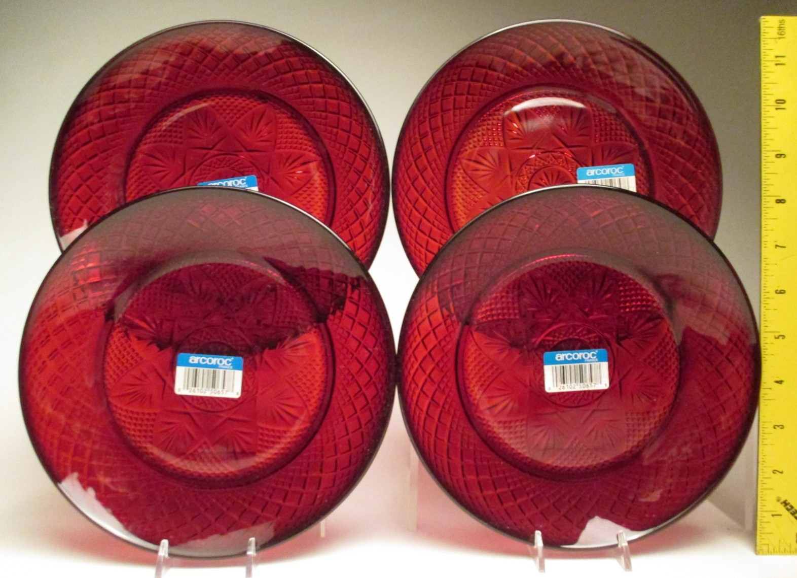 VTG 4 Arcoroc France Cristal d\' Arques-Durand Ruby Red Glass Salad Plates 8\ VTG 4 Arcoroc France Cristal d\' Arques-Durand Ruby Red Glass Salad Plates 8\