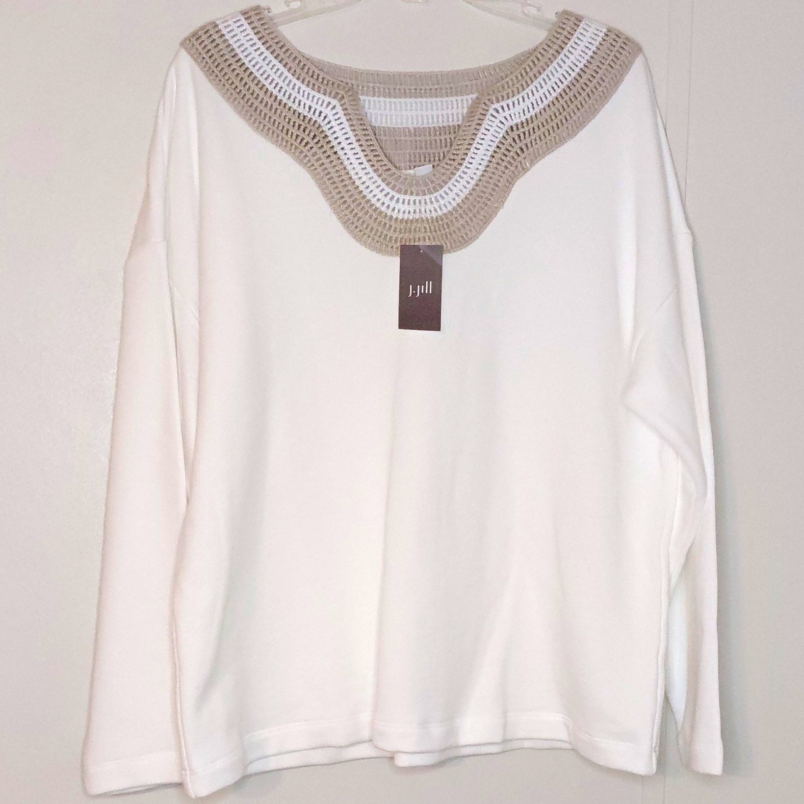 J.Jill Pure Jill Sweater-trim Sweatershirt Crochet-style Trim Neck Womens Sz XL J.Jill Pure Jill Sweater-trim Sweatershirt Crochet-style Trim Neck Womens Sz XL