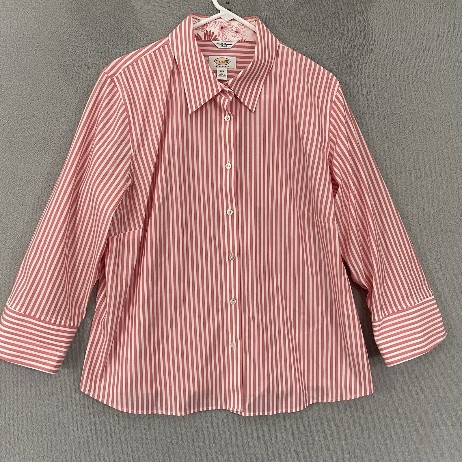 Talbots Top Womens 16W Pink Striped Long Sleeve Button Wrinkle Resistant Stretch Talbots Top Womens 16W Pink Striped Long Sleeve Button Wrinkle Resistant Stretch