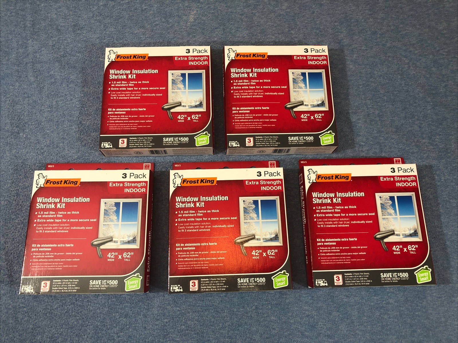 NEW LOT OF (5) FROST KING INDOOR WINDOW INSULATION SHRINK KITS 15 SHEETS 42