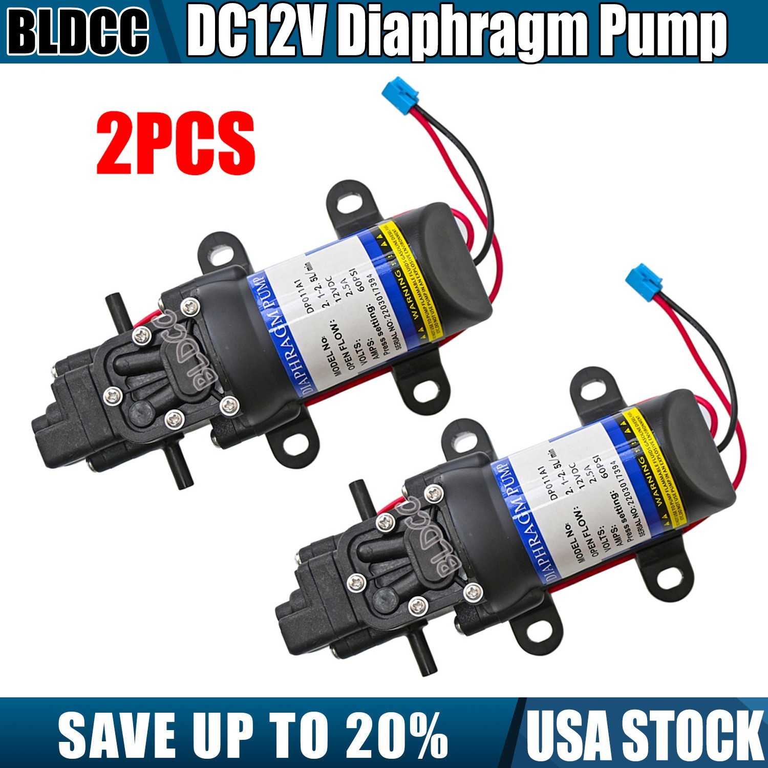 2X DC12V 60PSI Sprayer Diaphragm Water Pump Self Priming for RV Boat Agriculture